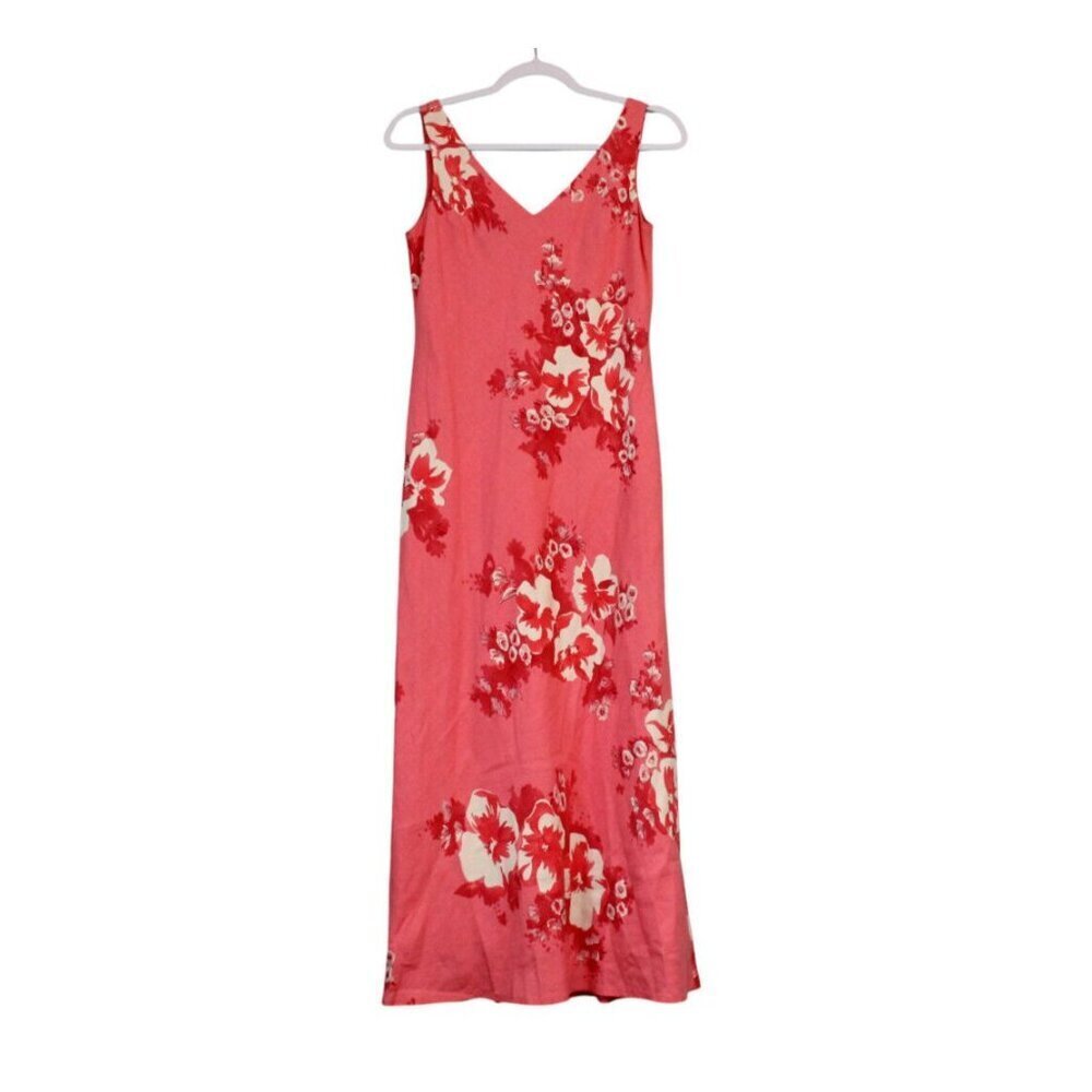 Vintage Jones New York Maxi Dress Size 8 Linen Floral Tropical Beach Resortwear